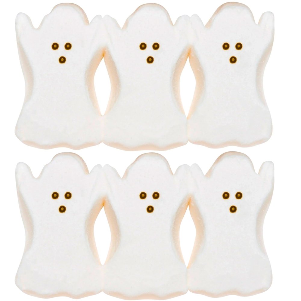 (2) Halloween Marshmallow Ghosts, 1.5 oz., 3 Ghost-Shaped Fluffy Spooky Candy Per Pack, Festive Seasonal Snack Cupcake Cookie Toppers Party Treats Favor Hot Cocoa Decoration