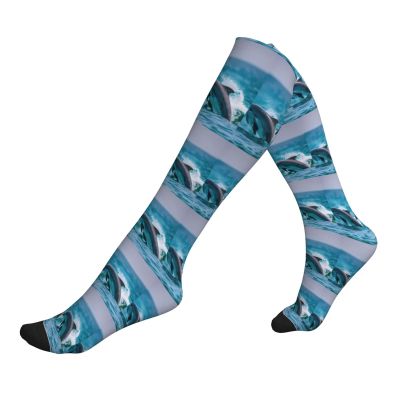 JIPOFD Dolphins In The Sea Printing 15-20mmhg Compression Socks -Reduces Tension Enhances Blood Flow -Great For Long Flights
