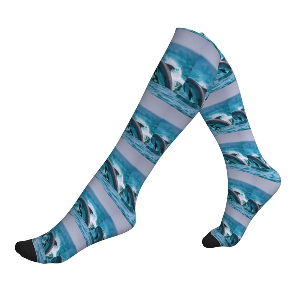 JIPOFD Dolphins In The Sea Printing 15-20mmhg Compression Socks -Reduces Tension Enhances Blood Flow -Great For Long Flights