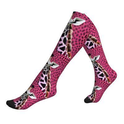 Pink Giraffe Texture Printing 15-20mmhg Compression Socks -Reduces Tension Enhances Blood Flow -Great For Long Flights