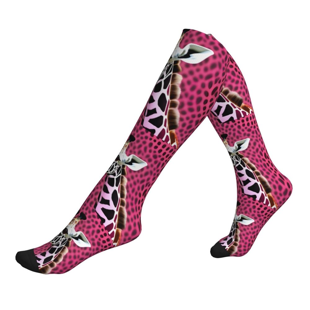 Pink Giraffe Texture Printing 15-20mmhg Compression Socks -Reduces Tension Enhances Blood Flow -Great For Long Flights
