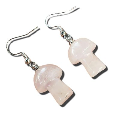 Rose Quartz Mushroom earrings Natural Crystal Healing Gemstone Polished Mineral Energy/mushroom - Rose Quartz