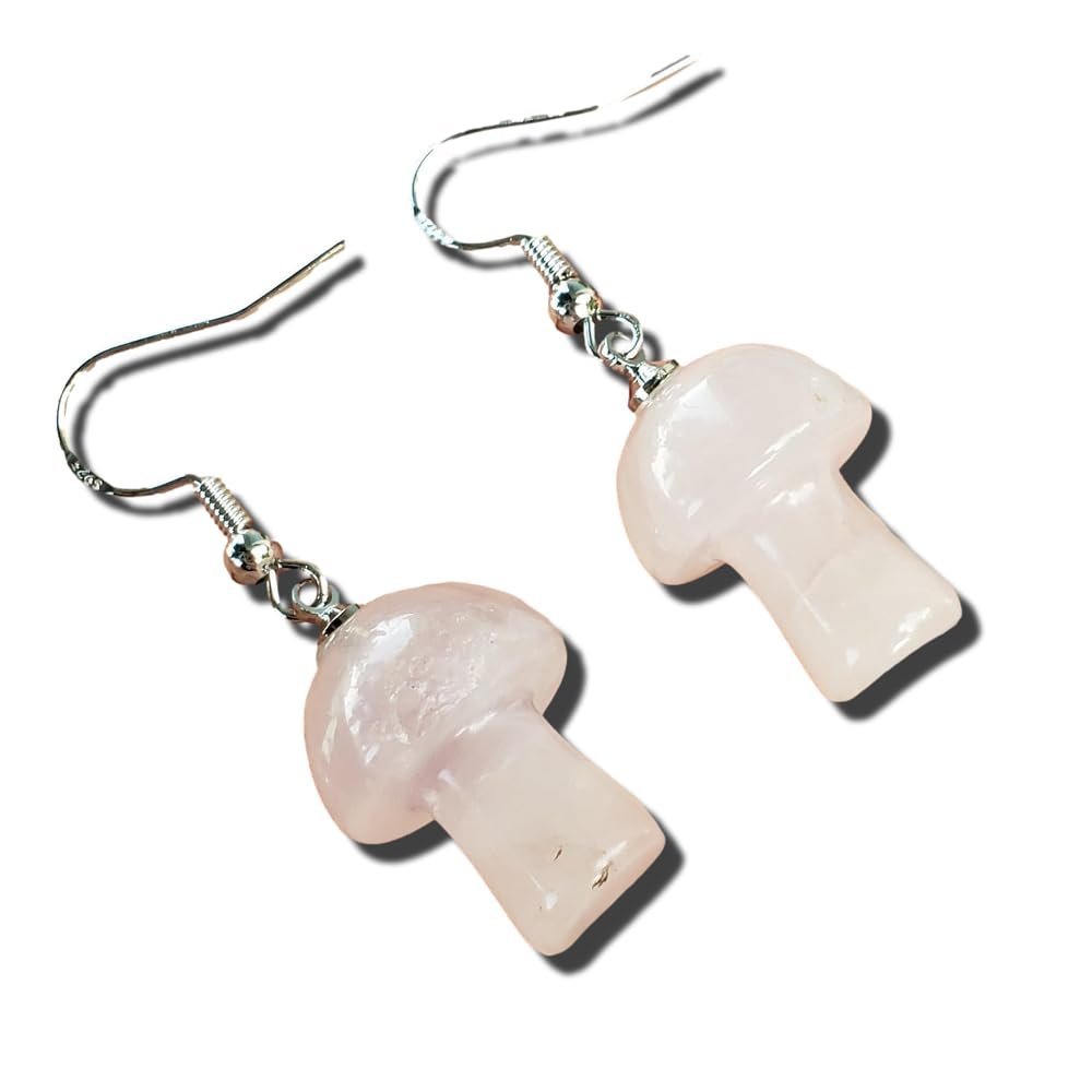 Rose Quartz Mushroom earrings Natural Crystal Healing Gemstone Polished Mineral Energy/mushroom - Rose Quartz
