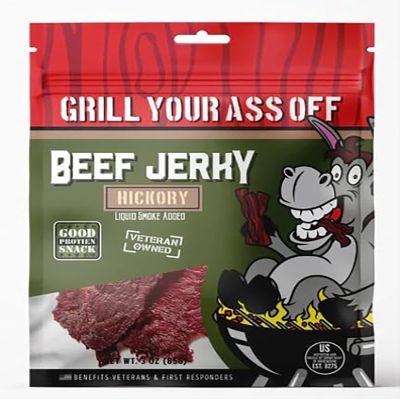 Grill Your As* Off Hickory Smoked Beef Jerky 2oz Classic Smoky Flavor Jerky High-Protein Snack for Adults, Keto & On-the-Go Gourmet Beef Jerky, Low Sugar, No MSG, Made in USA, Veteran Owned