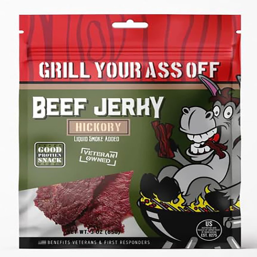 Grill Your As* Off Hickory Smoked Beef Jerky 2oz Classic Smoky Flavor Jerky High-Protein Snack for Adults, Keto & On-the-Go Gourmet Beef Jerky, Low Sugar, No MSG, Made in USA, Veteran Owned