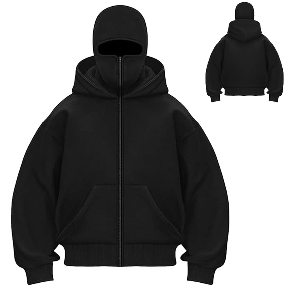 Balaclava Hoodie with Face Mask Built In, Wind-resistant Winter Face Covering Hoodies for Men Women (Black,X-Large)