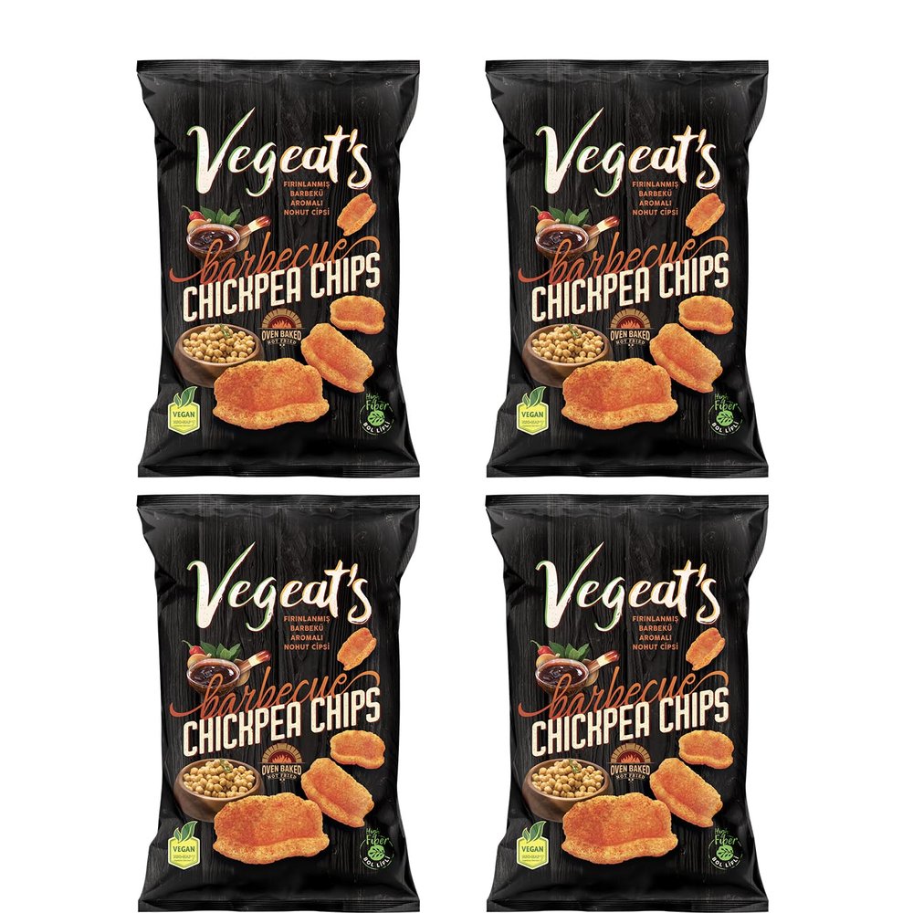 Vegeats Chickpea Chips Barbecue 50g | Oven-Baked, Gluten-Free, (Pack of 4), 5.5g Protein, 3.2g Fiber, Vegan, Gluten-Free, Crunchy, Plant Protein Snacks 1.7oz bags