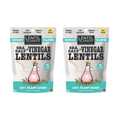 Lentil Telepathy Sea Salt & Vinegar Toasted Lentil Snack - Healthy Low Calorie Snacks, 100% Plant-Based High Protein, Gluten Free Readyto Eat Straight from the Bag, Non-GMO - 4 Ounce Bags (8 Ounce (Pack of 2)