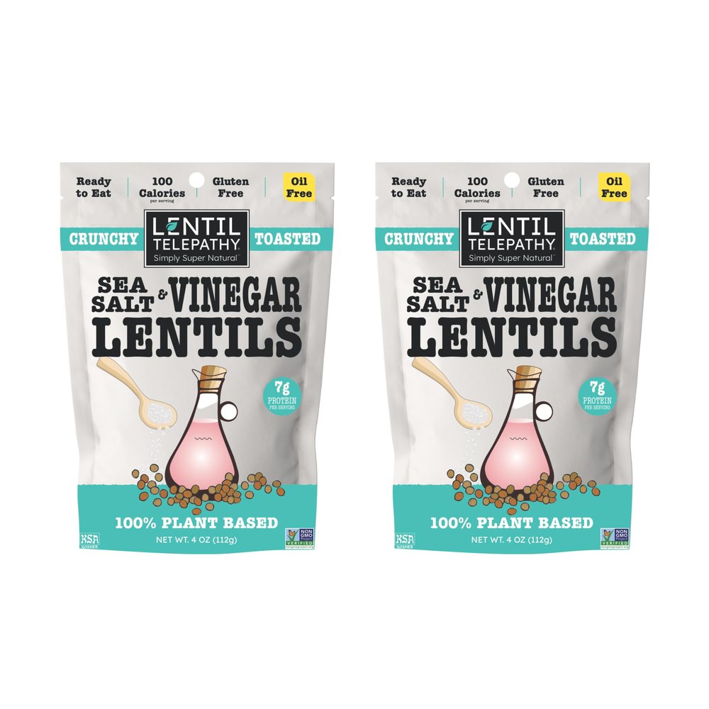 Lentil Telepathy Sea Salt & Vinegar Toasted Lentil Snack - Healthy Low Calorie Snacks, 100% Plant-Based High Protein, Gluten Free Readyto Eat Straight from the Bag, Non-GMO - 4 Ounce Bags (8 Ounce (Pack of 2)