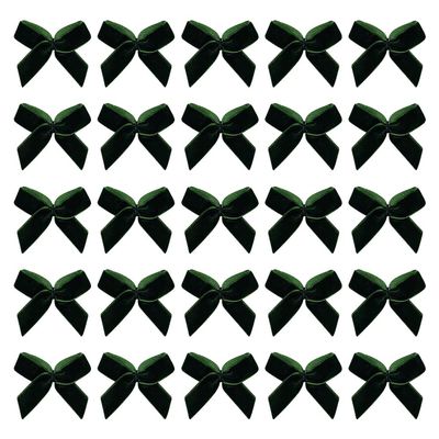 100 Pcs 2.5 cm Mini Christmas Velvet Bows Small Craft Ribbon Bows Bowknots Handmade Sewing Bow Holiday Decorative Bow Embellishments Xmas Twist Tie Bows Gift Decorating Accessories for Wedding Green