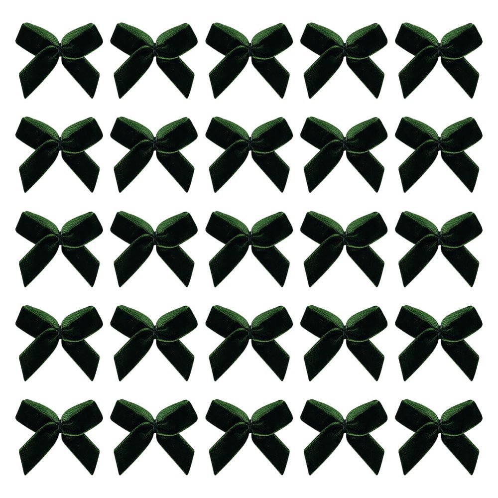 100 Pcs 2.5 cm Mini Christmas Velvet Bows Small Craft Ribbon Bows Bowknots Handmade Sewing Bow Holiday Decorative Bow Embellishments Xmas Twist Tie Bows Gift Decorating Accessories for Wedding Green