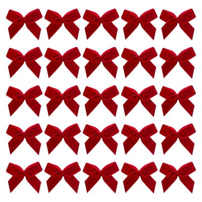 100 Pcs 2.5 cm Mini Christmas Velvet Bows Small Craft Ribbon Bows Bowknots Handmade Sewing Bow Holiday Decorative Bow Embellishments Xmas Twist Tie Bows Gift Decorating Accessories for Wedding Red