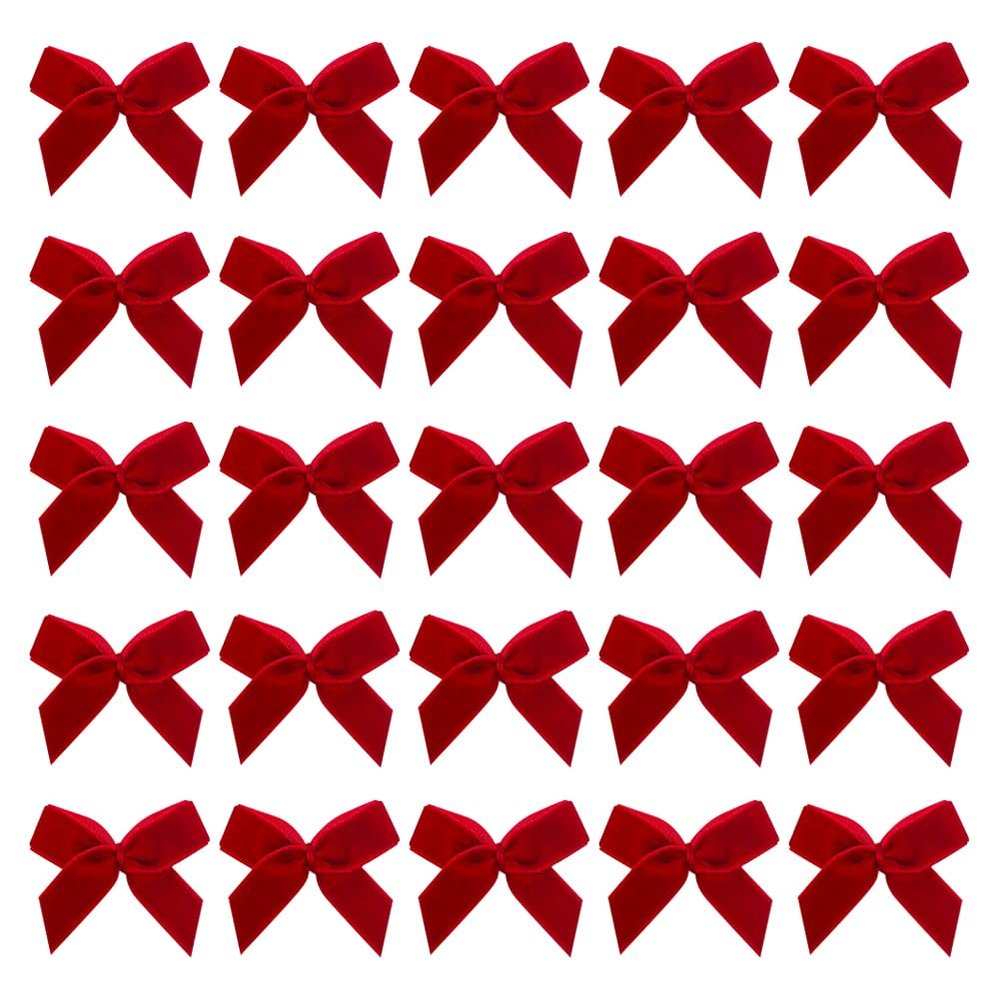 100 Pcs 2.5 cm Mini Christmas Velvet Bows Small Craft Ribbon Bows Bowknots Handmade Sewing Bow Holiday Decorative Bow Embellishments Xmas Twist Tie Bows Gift Decorating Accessories for Wedding Red