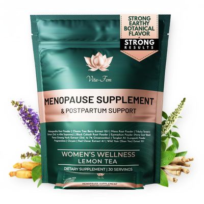 Vita-Fem Menopause Supplement for Women | Replace 22 Pills with one Sachet per Day | Plant-Based Ashwagandha-Forward, Lemon Tea Flavor | Night Sweats & Hot Flash Relief - 30 Daily Stick Packs