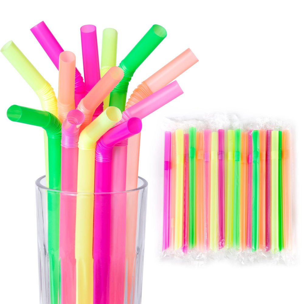 100 pcs Bendy Boba Straws Individually Wrapped Jumbo 12 mm Wide Bubble Tea Straws Flexible with Angled Tip, Bendable & Extendable Large Plastic Drinking Straws for Smoothies, Milkshakes,Thick Drinks
