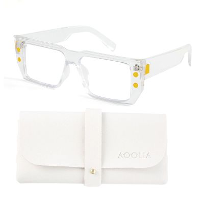 AOOLIA Rectangle Square Reading Glasses for Women Men, Stylish Blue Light Blocking Computer Reader Anti Eyestrain Eyewear (Clear, 2.5, x)