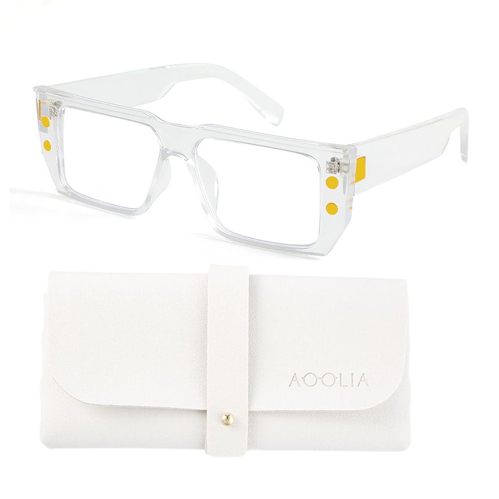 AOOLIA Rectangle Square Reading Glasses for Women Men, Stylish Blue Light Blocking Computer Reader Anti Eyestrain Eyewear (Clear, 2.5, x)
