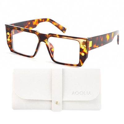 AOOLIA Rectangle Square Reading Glasses for Women Men, Stylish Blue Light Blocking Computer Reader Anti Eyestrain Eyewear (Tortoise, 1, x)