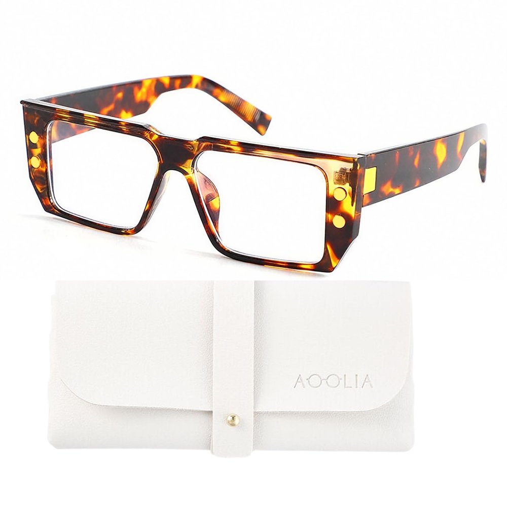 AOOLIA Rectangle Square Reading Glasses for Women Men, Stylish Blue Light Blocking Computer Reader Anti Eyestrain Eyewear (Tortoise, 1, x)