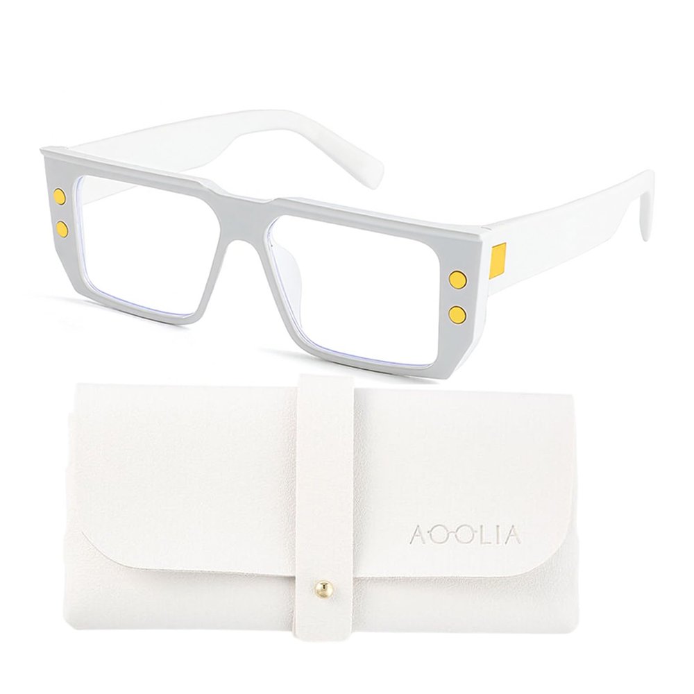 AOOLIA Rectangle Square Reading Glasses for Women Men, Stylish Blue Light Blocking Computer Reader Anti Eyestrain Eyewear (White, 0.5, x)