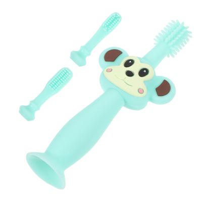 COLLBATH Finger Toothbrush with Soft Silicone Bristles and Animal Design Teether for Boy Girl Years Comfortable Grip and Full Teeth Cleaning Soothes Gums with Tapered Handle in Green