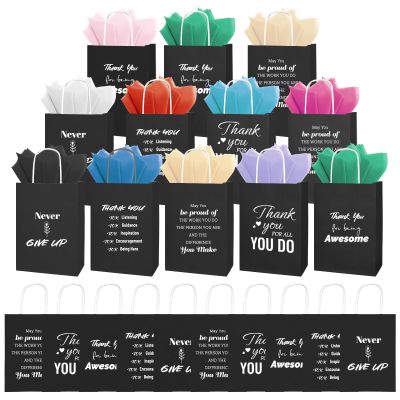 100 Pcs Christmas Employee Appreciation Gift Bags Bulk - Include 50 Paper Bags with Handles (8.3x5.9x3.1 Inch) and 50 Tissue Paper, Gifts for Coworkers, Team, Staff, Offices, Thank You Gifts (Black)