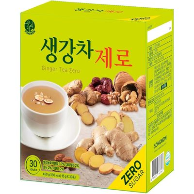 SONGWON Ginger Tea Zero, Sugar-Free Korean Herbal Tea, 15 Individually Sealed Stick Packs, Natural Flavor, No Artificial Sweeteners_30 Packs (15g each, 15.9 oz Total)
