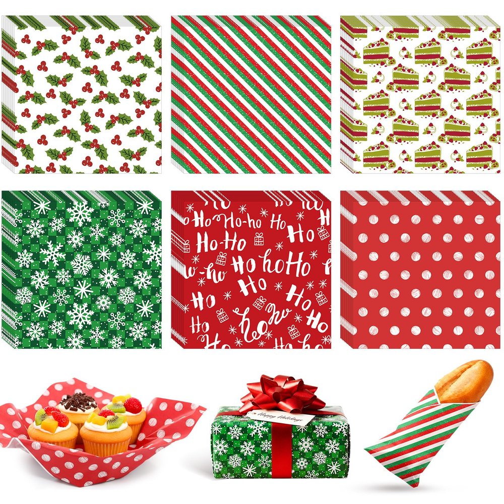 ForraFun 300 Sheets Christmas Wax Paper Sheets Parchment for Food Wrapping 12" x 12" Snowflake Deli Sandwich Cookies Winter Decorative Food Basket Liners Waterproof Oilproof for Holiday Kitchen