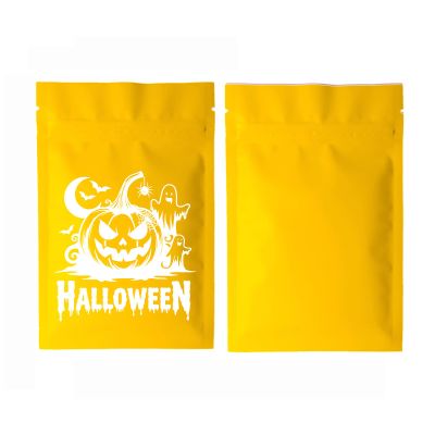 4 CUSTOM PRINT 100PCS 4 * 6 Inch Halloween Resealable Mylar Bags,Small Trick or Treat Cookie Goodie Bag,Smell-proof Foil Pouch for Candy Snack (Yellow-50PCS, 4 * 6Inch)