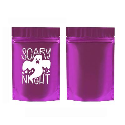4 CUSTOM PRINT 4 * 6 Inch Halloween Stand Up Mylar Bags,Trick or Treat Cellophane Bags,Ghosts Candy Cookie Pouch (Purple-100PCS, 4 * 6 Inch)
