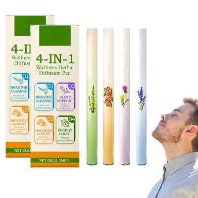 4-in-1 Wellness Herbal Diffusion Pen, Natural Herbal Air Inhaler Stick, 2025 Upgraded Herbal Diffuser with Mullein Thyme Mint for Lung Health and Fresh Air, Sleep Support & Stress Relief (2Pcs, 6ml)