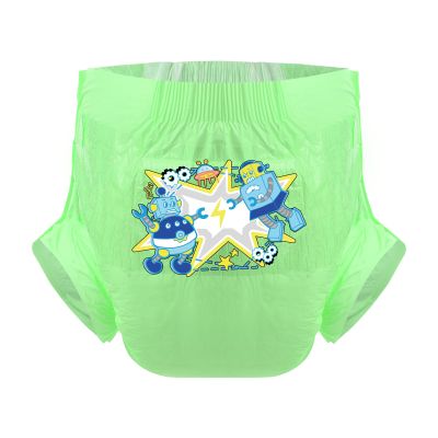 CutiePlusU Adult Diaper 3 Pieces, Adult Diapers Sample, Maximum Overnight Absorbency Green Fighting Robots (Medium 28"-38")