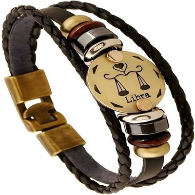 12 Constellation Men's Leather Bracelet Microfibre Leather Braided Bracelet Wrap Bracelet with Magnetic Clasp Length 21 cm, One Size, Leather, No Gemstone