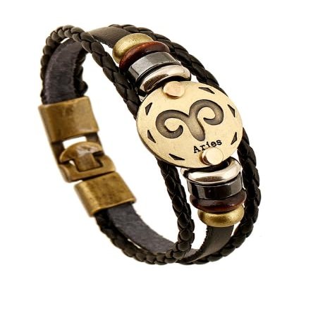 12 Constellation Men's Leather Bracelet Microfibre Leather Braided Bracelet Wrap Bracelet with Magnetic Clasp Length 21 cm, One Size, Leather, No Gemstone