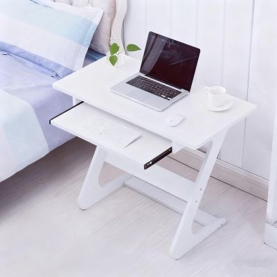 PAKMEZ Manufactured Wood Top Desktop Cart Stand, Small Portable Laptop, Ergonomic Overbed, C Shaped Couch Table, for Bedroom, Living Room, Office, Hospital Use(White)