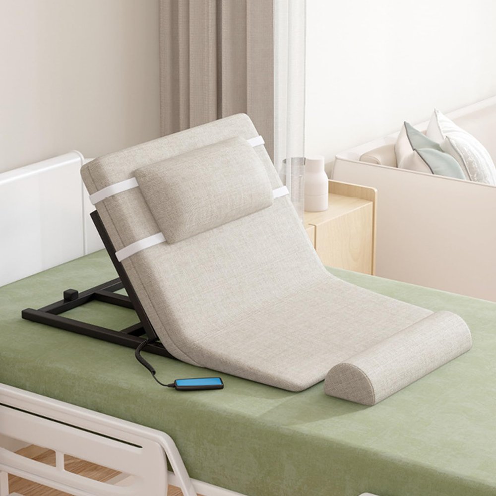 AGFKXO Electric Lifting Backrest for Bed - 2 to 80 Adjustable Bed Backrest with Remote Control, Bed-Rest Elevation Aid for Patients for Elderly, Disabled,Beige,A/Without Armrests