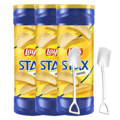 Candy Freezer L@y's St@x Original Snacks Stacks Crisps Potato Chips, 5.75 Oz (Pack of 3) Canister Pack with Mini Metal Shovel Spoons (Original) Shovel Spoons