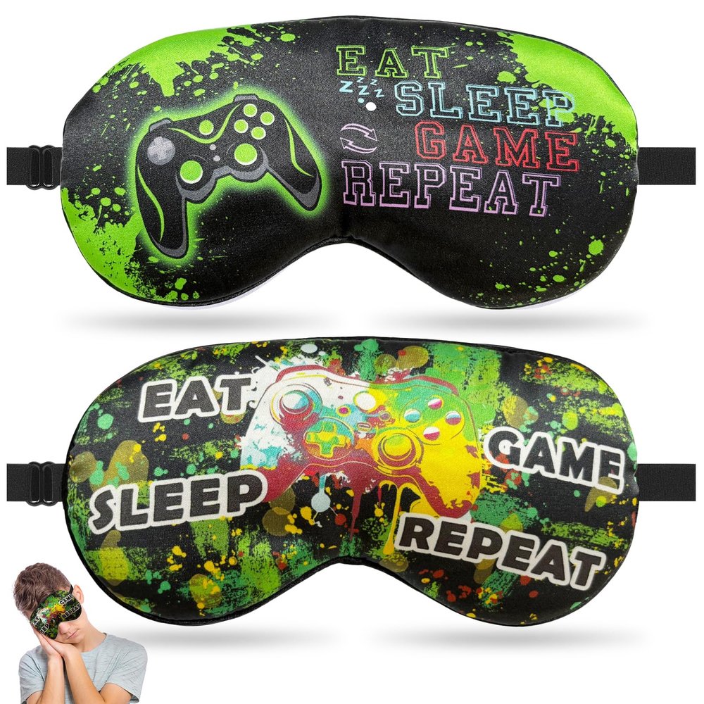 2 Pcs Boys Sleep Eye Mask, Guys Blackout Sleeping Silk Mask for Kids Adult Children's Travel Eye Mask Eye Cover Blindfold for Game (2 Pcs Game Mask - Style 4)