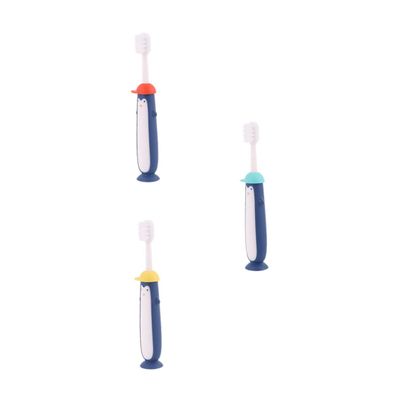 COOLHIYA 3pcs Cartoon Toothbrush Soft Bristles Oral Care Tool for Years with Tongue Cleaner Mixed Colors Blue Yellow Red
