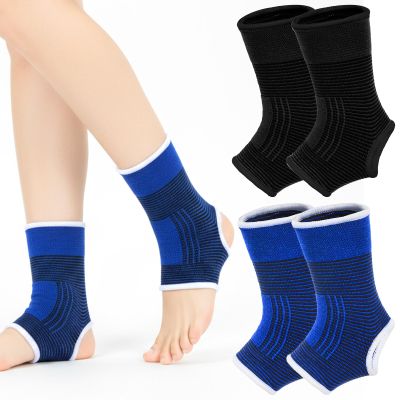 APLZGMG 2 Pairs Compression Ankle Brace for Kids, Elastic Braces for Sprained Ankle, Ankles Support for Youth Aged 6-14, Ankles Compression Sleeve for Dance Sports (Black and Blue)