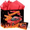 HZRNNA Black Race Car Gift Bag, Happy Birthday Gift Bag with Card and Tissue Paper, Racing Car Themed Birthday Party Decorations for Boys, Girls, Adults, Teenagers, Racing Party Favors Supplies view 1