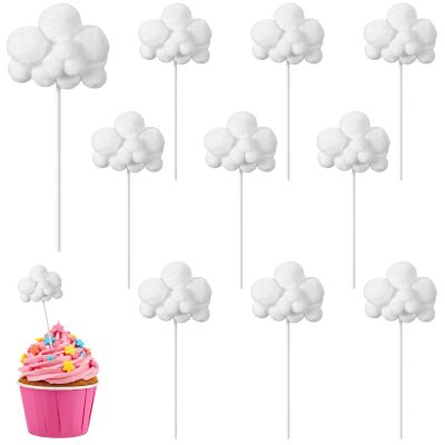 10 PCS 3D Cloud Cupcake Toppers, Clouds Cake Decoration for Boy and Girl Birthday Party Decoration, Clouds Topper Cake Decorations for Showers and Party Supplies (White)