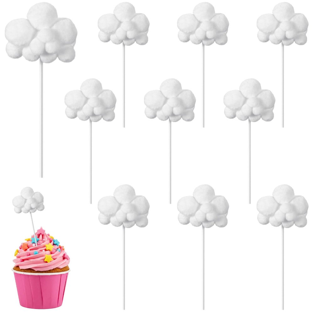 10 PCS 3D Cloud Cupcake Toppers, Clouds Cake Decoration for Boy and Girl Birthday Party Decoration, Clouds Topper Cake Decorations for Showers and Party Supplies (White)