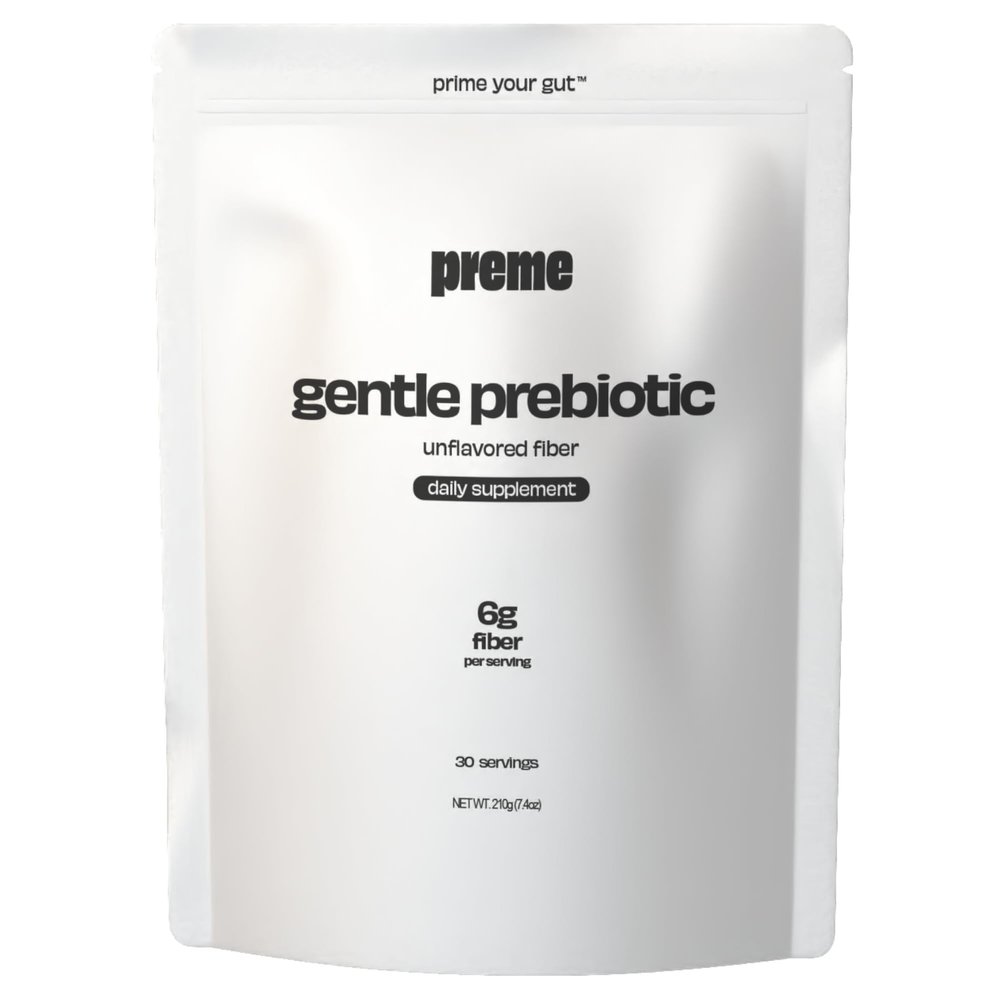 Preme Gentle Prebiotic Fiber Unflavored Low FODMAP Organic Soluble Fiber Powder, Smooth Tasteless Fiber that Dissolves Into Drinks & Recipes, 30 Servings