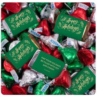 124 Pcs Christmas Party Chocolate Candy Mix Miniatures & Red, Green And Silver Kisses - Happy Holidays (1.52lb)