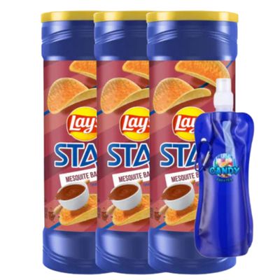 Candy Freezer L@y's St@x Mesquite Barbecue Potato Chips Gluten Free, 5.5 Oz (Pack of 3) Canister Pack with Collapsible Bottle (Mesquite Barbecue) Bottle
