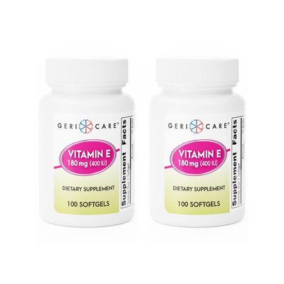 GeriCare High-Potency Vitamin E Softgels 400 IU for Skin & Immune Support, 180mg | 100 Count | Organic Capsules Vitamin E for Women and Men (Pack of 2)