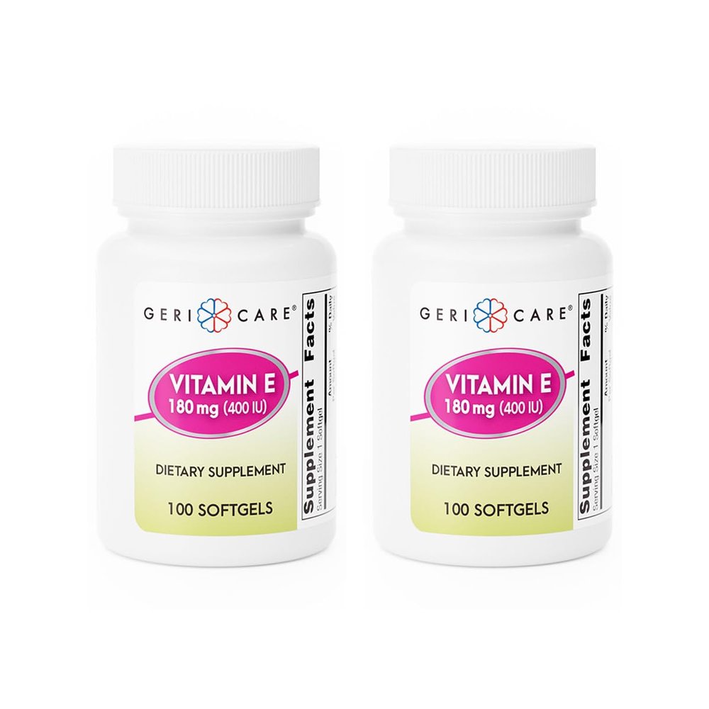 GeriCare High-Potency Vitamin E Softgels 400 IU for Skin & Immune Support, 180mg | 100 Count | Organic Capsules Vitamin E for Women and Men (Pack of 2)