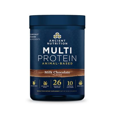 Ancient Nutrition Multi Protein Animal Based Powder, 26g Protein, Grass Fed Whey, Bone Broth, Collagen Peptides, Colostrum & Probiotics, Supports Joint & Gut Health, Milk Chocolate, 15 Servings