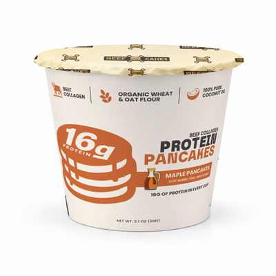 Beef Cakes Beef Collagen Protein Breakfast 12 Pack Instant Protein Maple Pancakes with 16g Protein, Beef Collagen, Seed Oil Free, Dairy Free, Quick & Easy Breakfast in a Cup